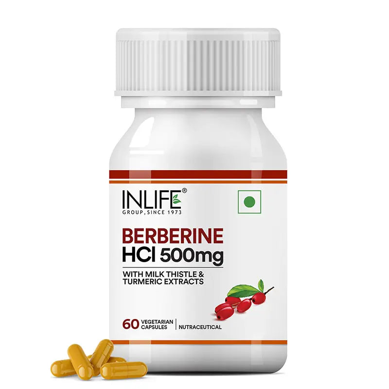 Inlife Berberine Supplement with HCl 500mg, Milk Thistle, Turmeric | 60 Veg. Capsules
