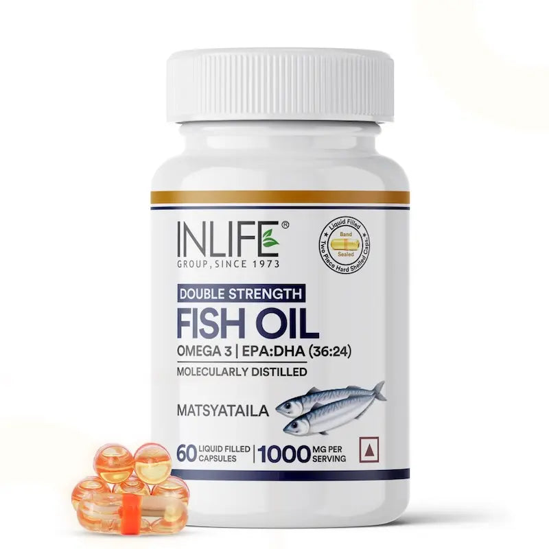 Inlife Fish Oil (Double Strength) Omega 3 Fatty Acids Supplement | 1000mg per serving 60 Capsules