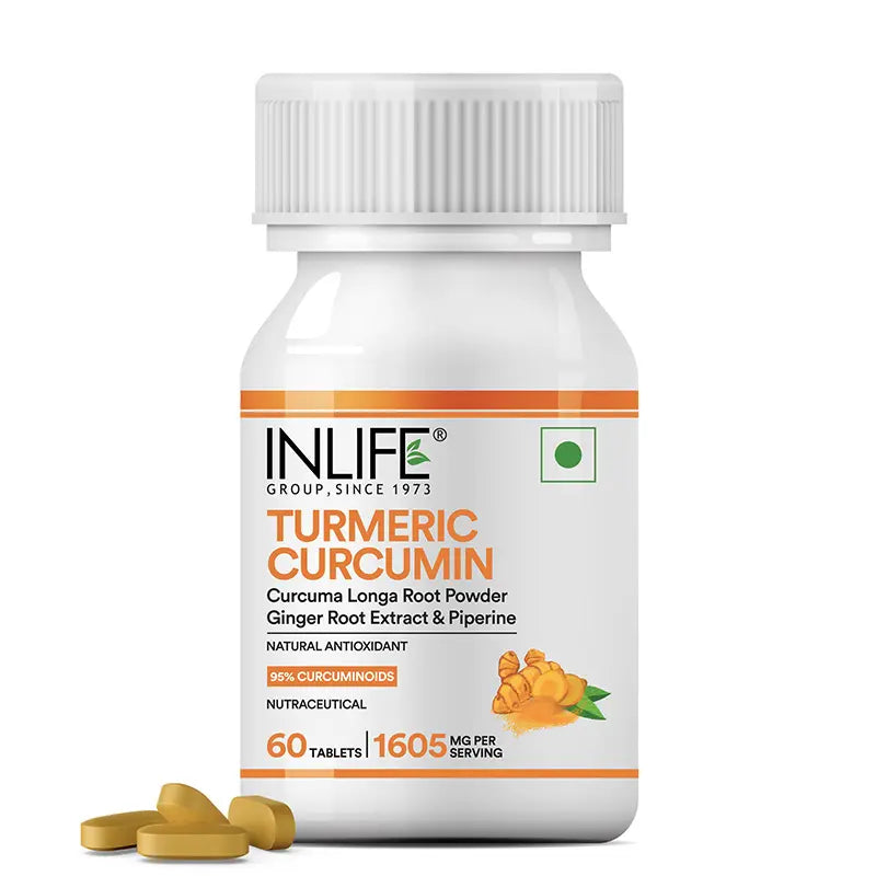 Inlife Turmeric Curcumin Supplement with Ginger & Black Pepper | 1605 mg per Serving | Natural Antioxidant Formula | 60 Vegetarian Tablets