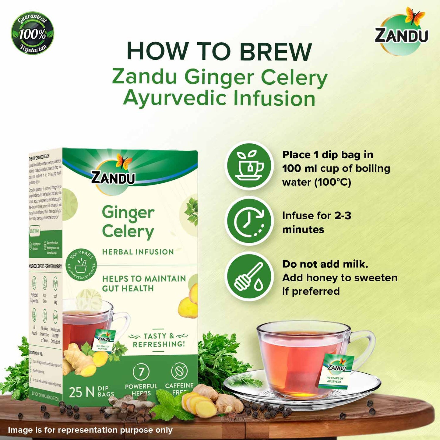 Zandu Ginger Celery Tea - Gut Health 25 Teabags (Pack Of 2)