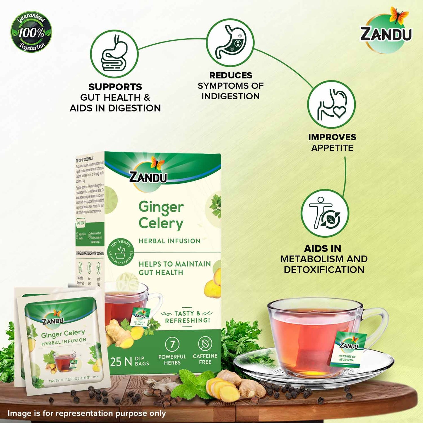 Zandu Ginger Celery Tea - Gut Health 25 Teabags (Pack Of 2)