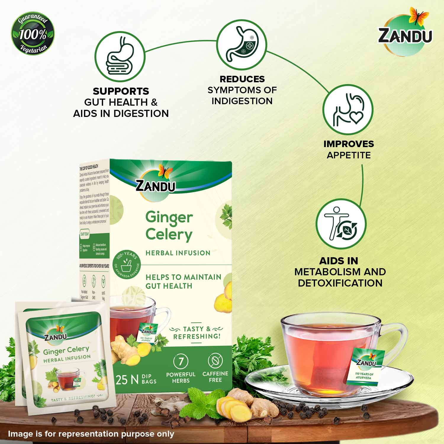 Zandu Ginger Celery Tea - Gut Health 25 Teabags (Pack Of 2)