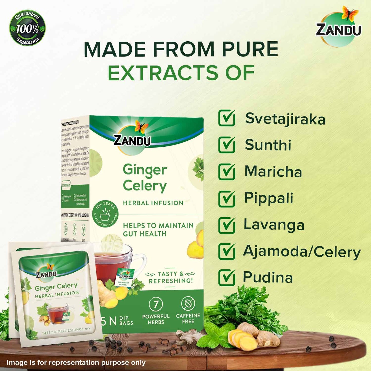 Zandu Ginger Celery Tea - Gut Health 25 Teabags (Pack Of 2)