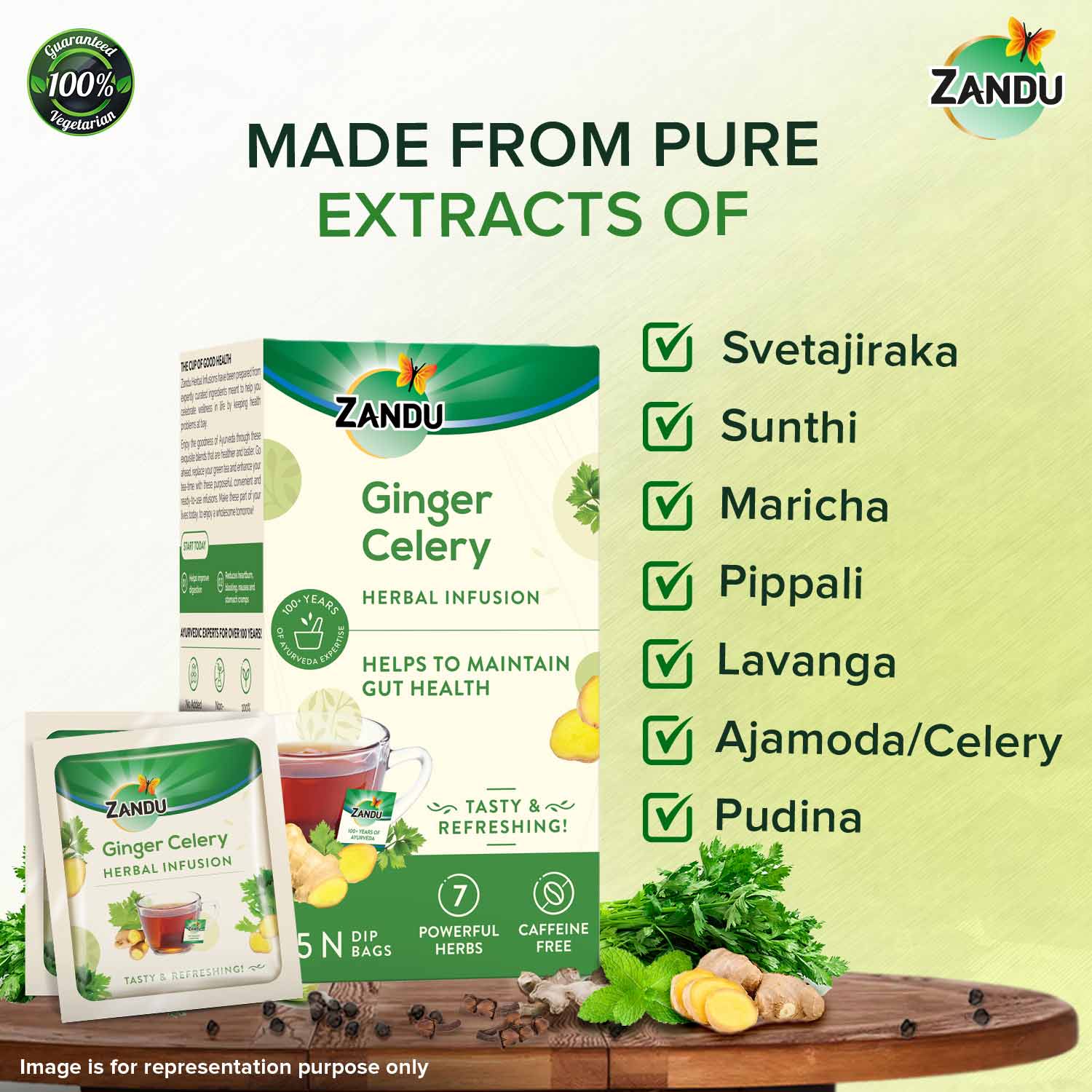 Zandu Ginger Celery Tea - Gut Health 25 Teabags (Pack Of 2)