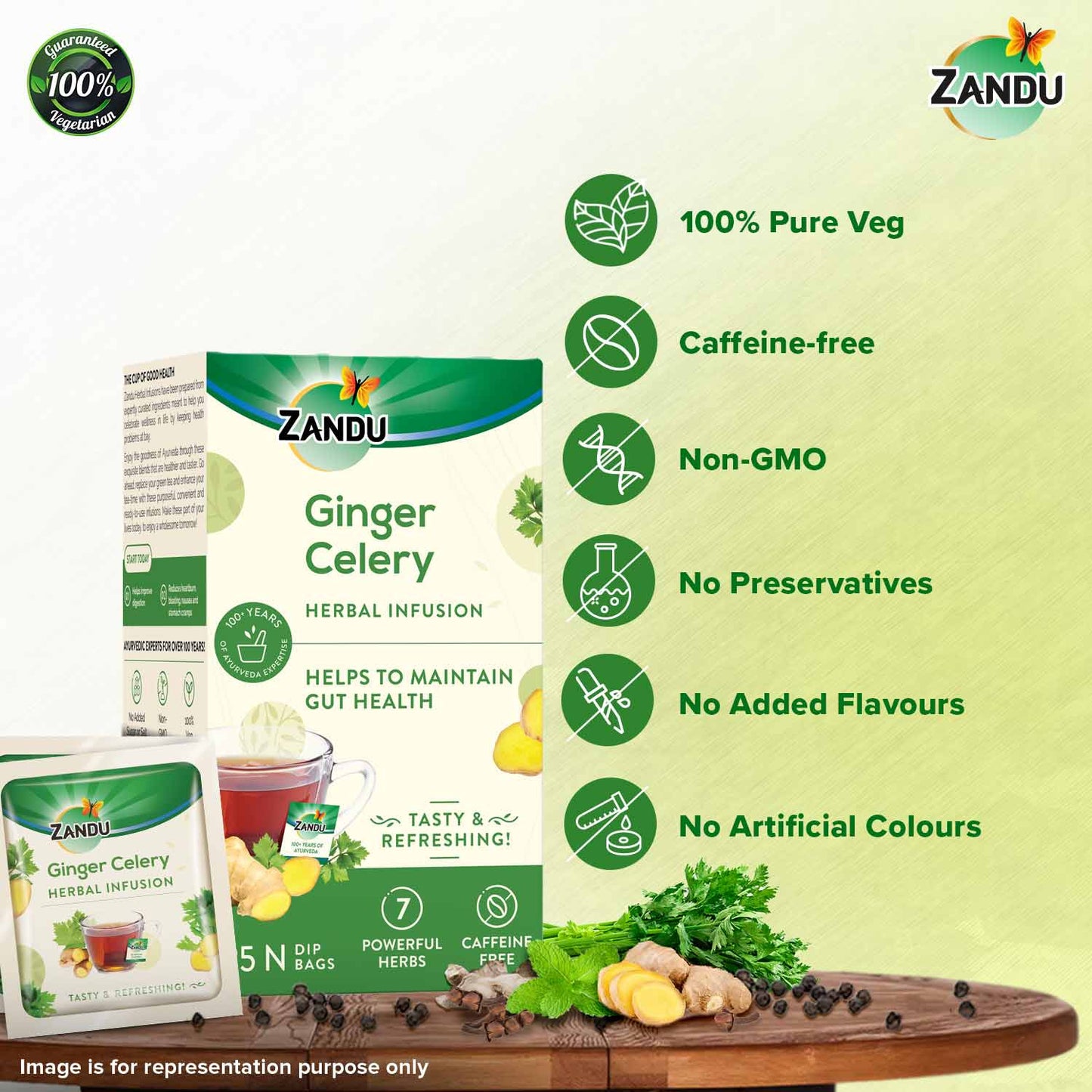 Zandu Ginger Celery Tea - Gut Health 25 Teabags (Pack Of 2)