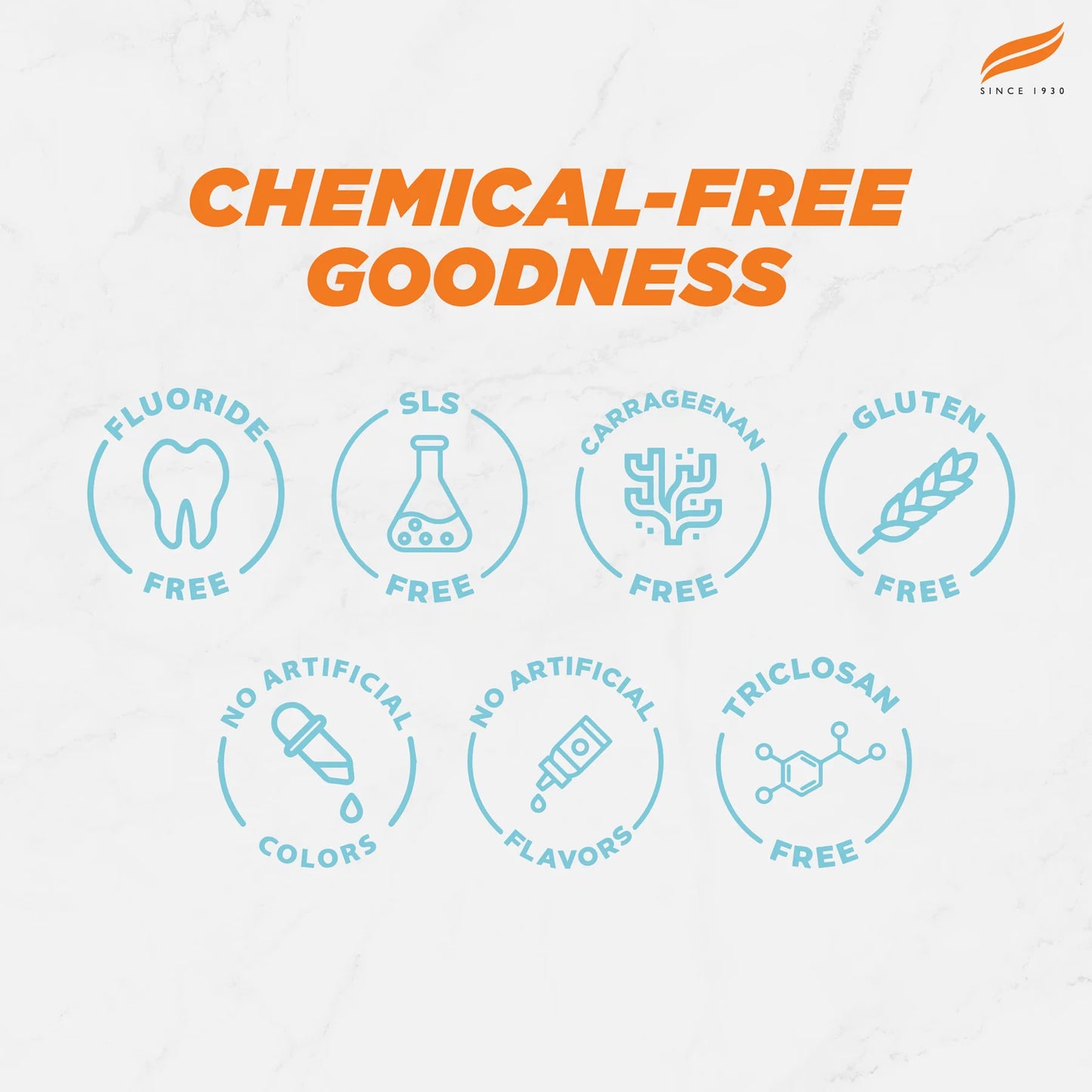 Chemical-free product claim with icons and text on a white background