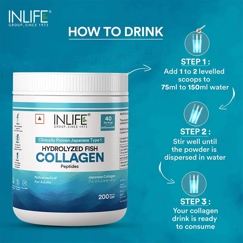 Inlife  Hydrolyzed Japanese Marine Fish Collagen Peptides Powder | Clinically Proven Ingredient | 200g Unflavored - 4