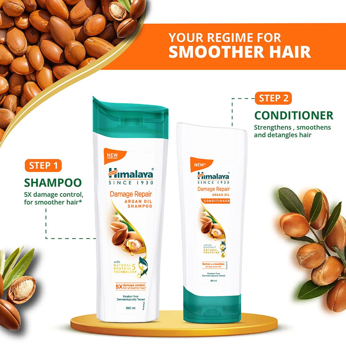 Himalaya Damage Repair Argan Oil Conditioner bottle with argan seeds on a white background