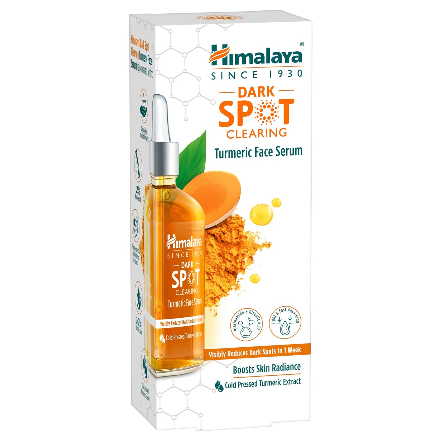 Himalaya Dark Spot Clearing Turmeric Face Serum packaging on a white background