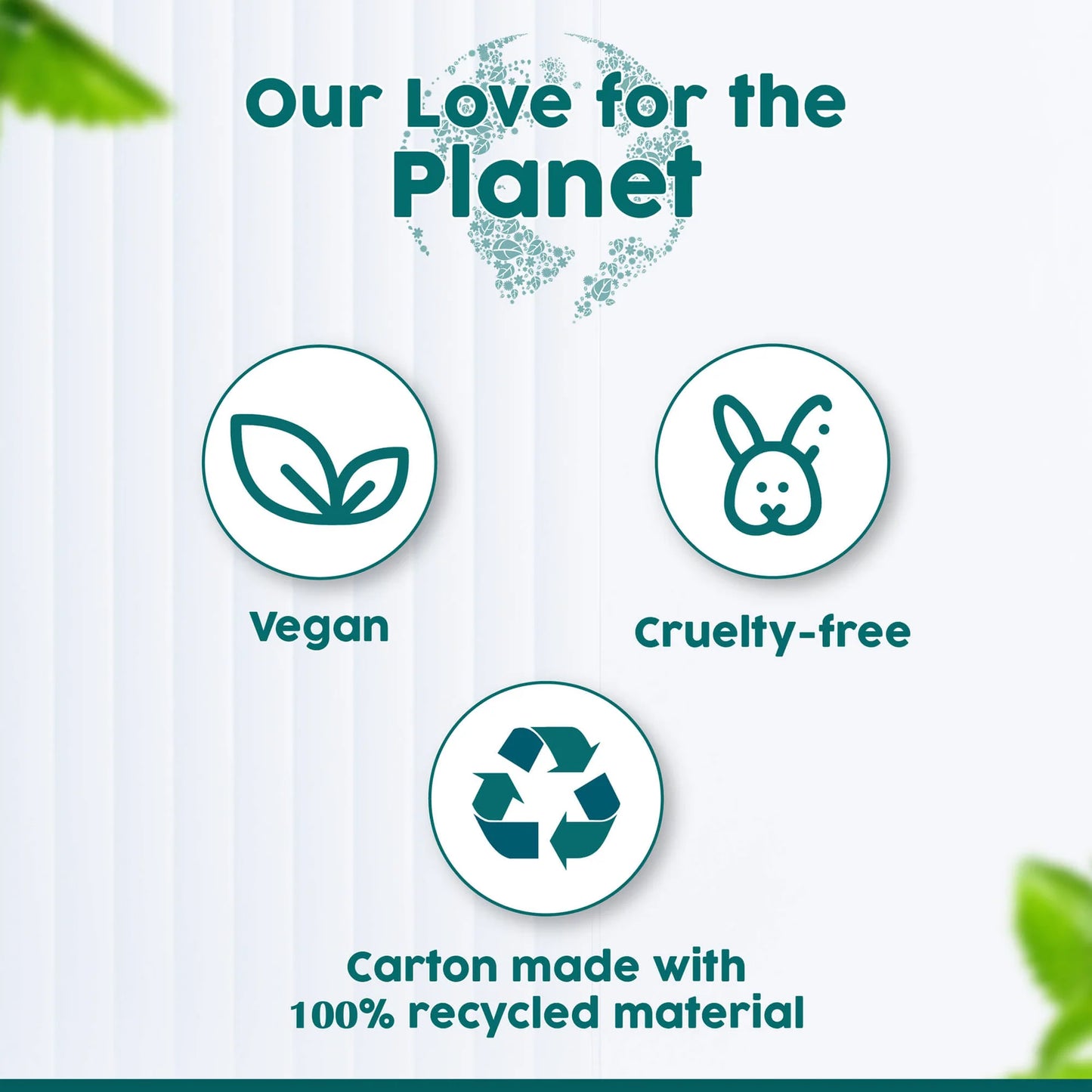Environmental sustainability features with icons and text on a light background