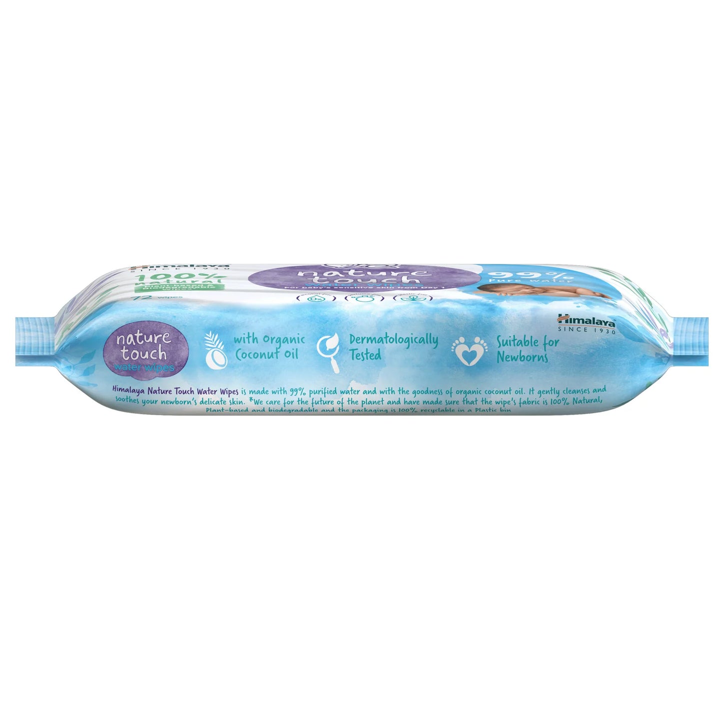 Pack of nature touch baby wipes on a white background