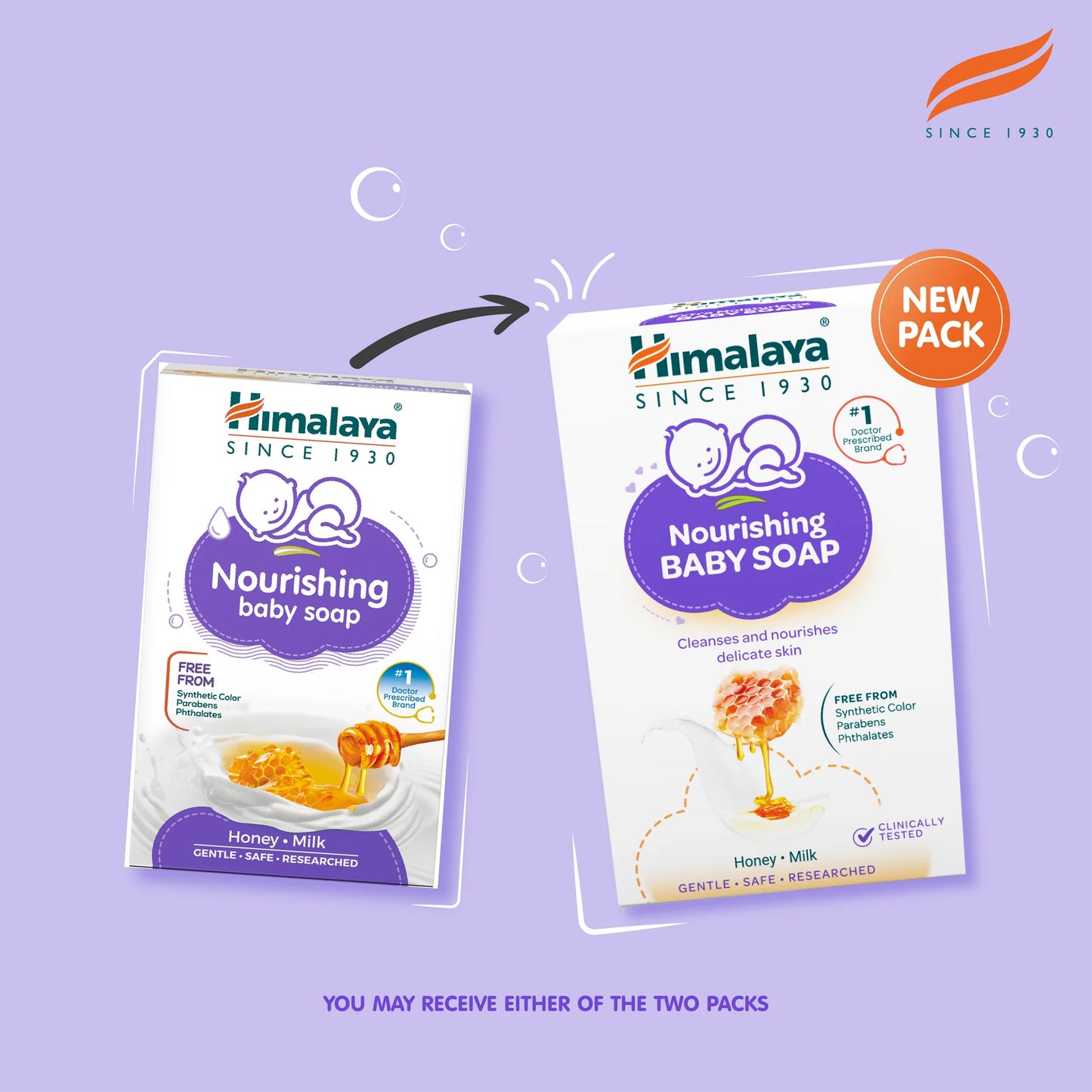 Himalaya Nourishing Baby Soap packaging on a purple background