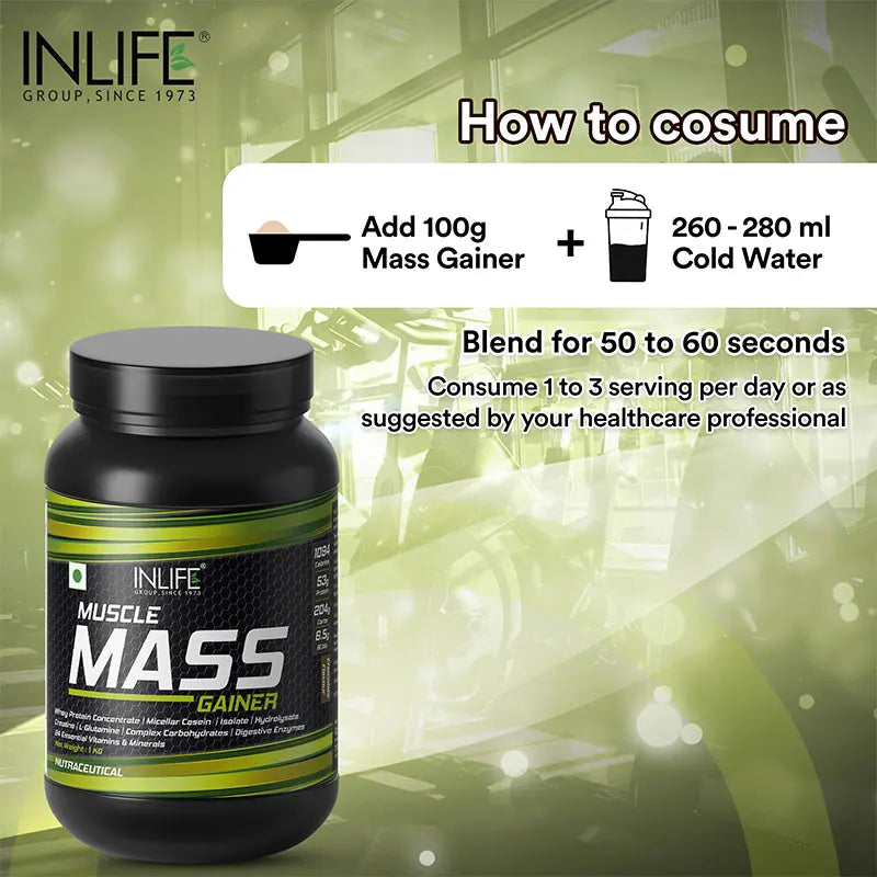 Inlife Muscle Mass Gainer Protein Powder Supplement 3Kg