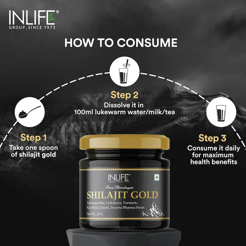 Inlife Shilajit Gold Resin with Ashwagandha, Tribulus, Turmeric, Kali Musli | 20g - 8