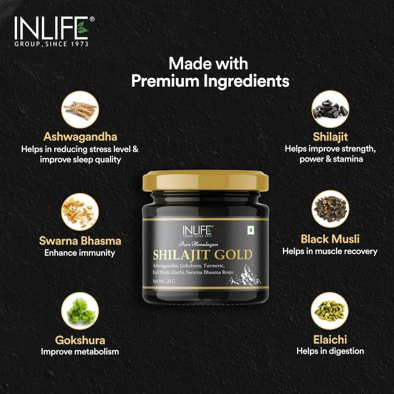 Inlife Shilajit Gold Resin with Ashwagandha, Tribulus, Turmeric, Kali Musli | 20g - 7