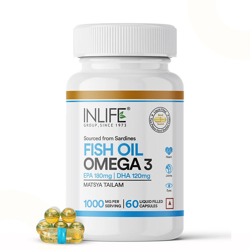 Inlife Fish Oil Omega 3 Fatty Acids Supplement | 1000mg 60 Capsules