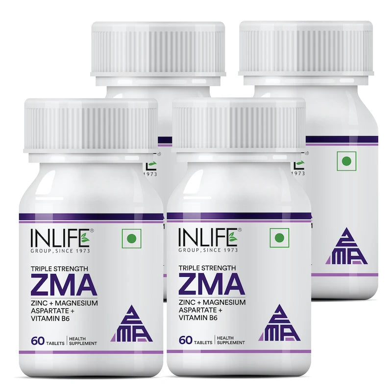 Inlife ZMA 60 Tablets Zinc Magnesium Aspartate and Vitamin B6 Supplement for Men and Women | Muscle Recovery and Sleep Support Supplement