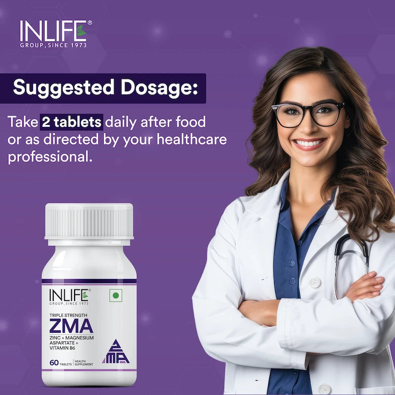 Inlife ZMA 60 Tablets Zinc Magnesium Aspartate and Vitamin B6 Supplement for Men and Women | Muscle Recovery and Sleep Support Supplement
