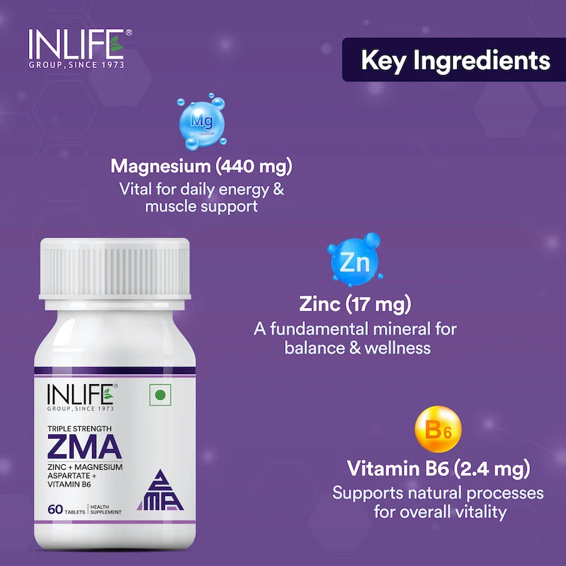 Inlife ZMA- Zinc Magnesium Aspartate and Vitamin B6 Supplement for Men and Women | Muscle Recovery and Sleep Support Supplement | Vegetarian Tablets - 5