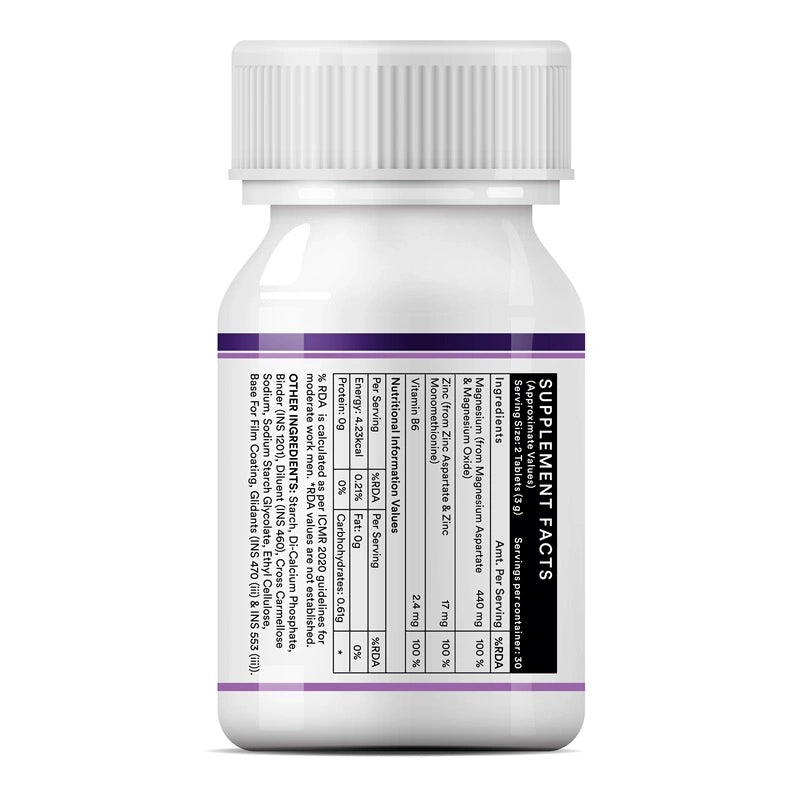 Inlife ZMA 60 Tablets Zinc Magnesium Aspartate and Vitamin B6 Supplement for Men and Women | Muscle Recovery and Sleep Support Supplement