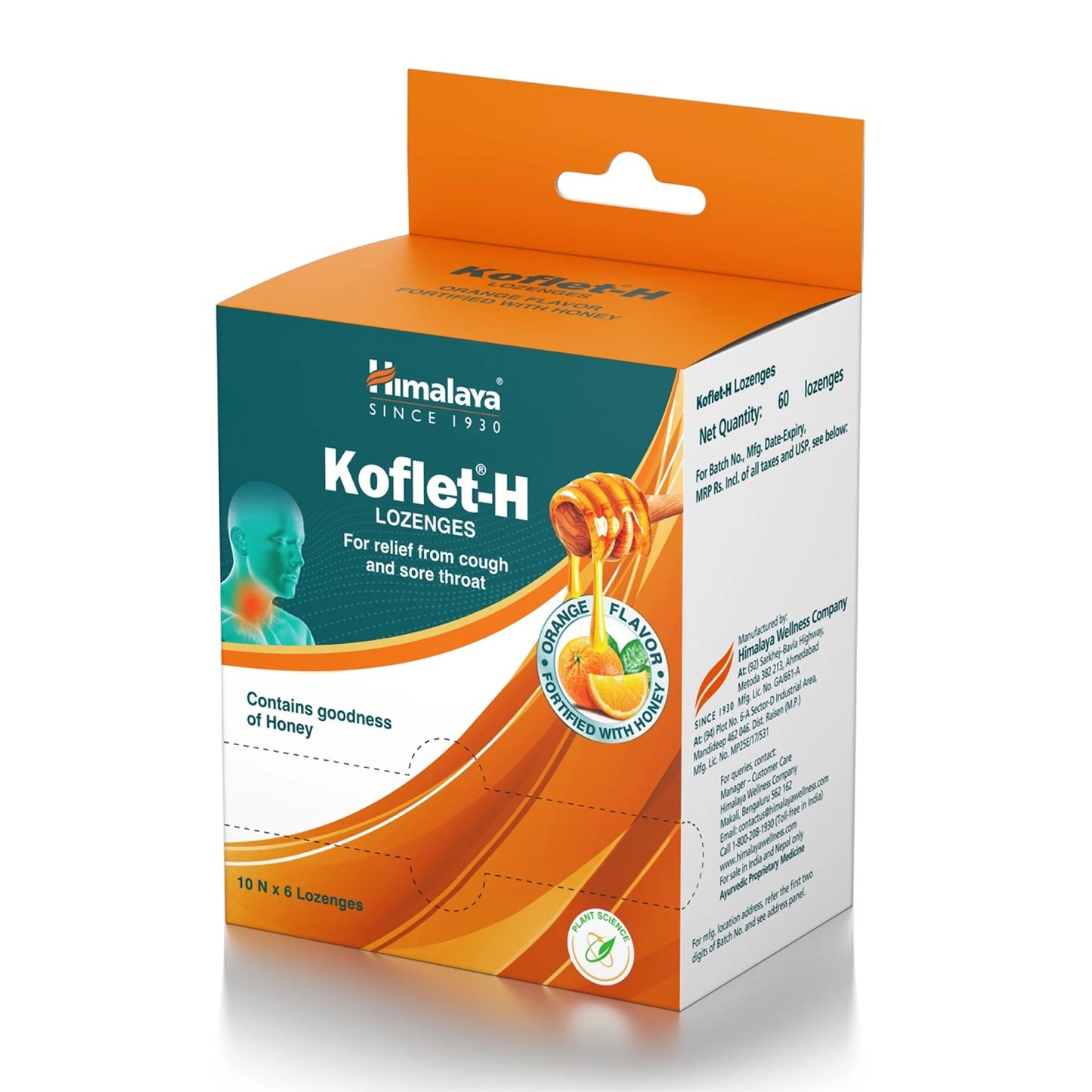 Koflet-H lozenges packaging with orange and white design on a white background