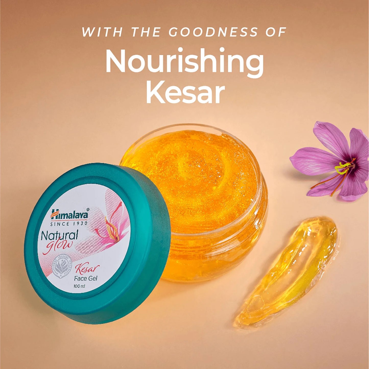 Himalaya Natural Glow Kesar Face Gel with packaging on a beige background