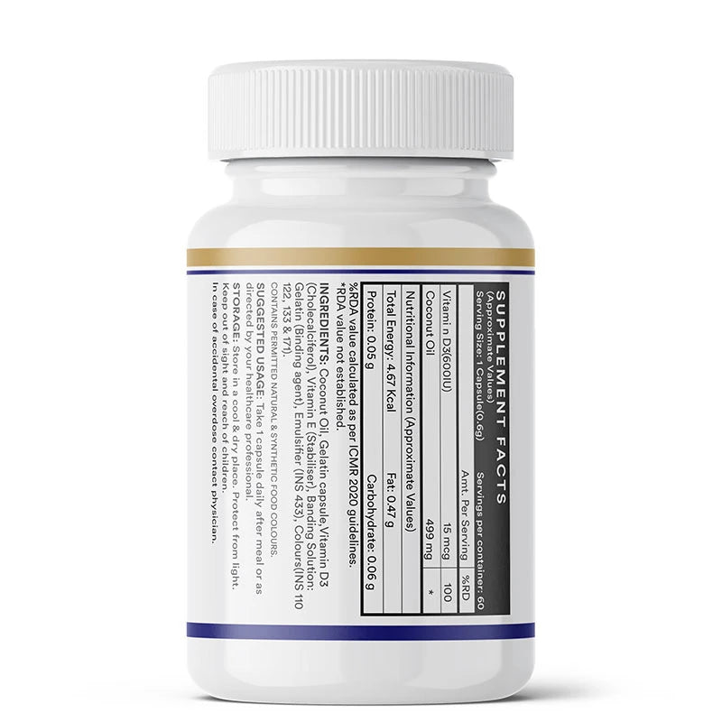 Inlife Vitamin D3 600 IU Cholecalciferol 60 Capsules