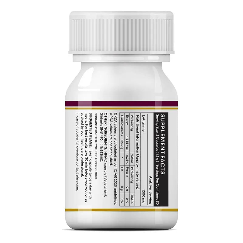 Inlife L-Arginine (1000mg) Serving Supplement | 60 Veg. Capsules