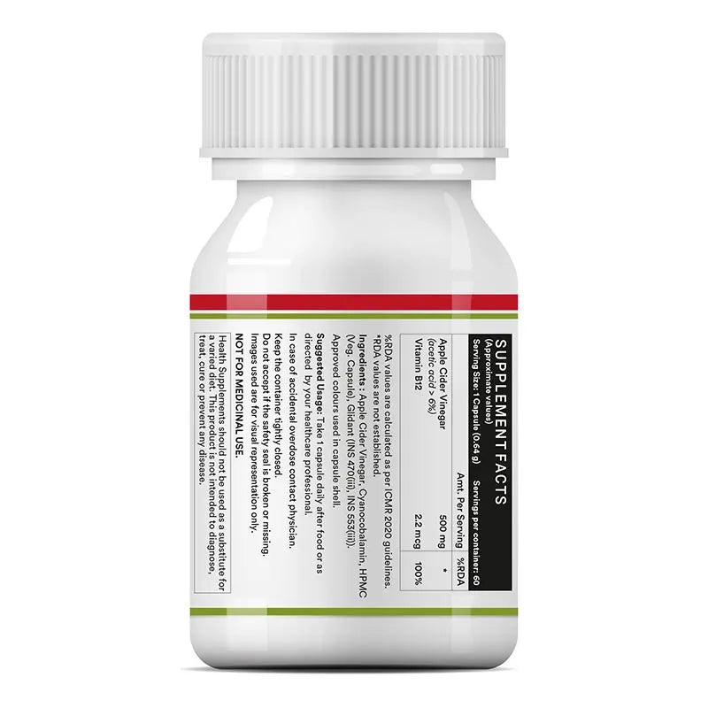 Inlife Apple Cider Vinegar Supplement, 500mg | Vegetarian Capsules - 6