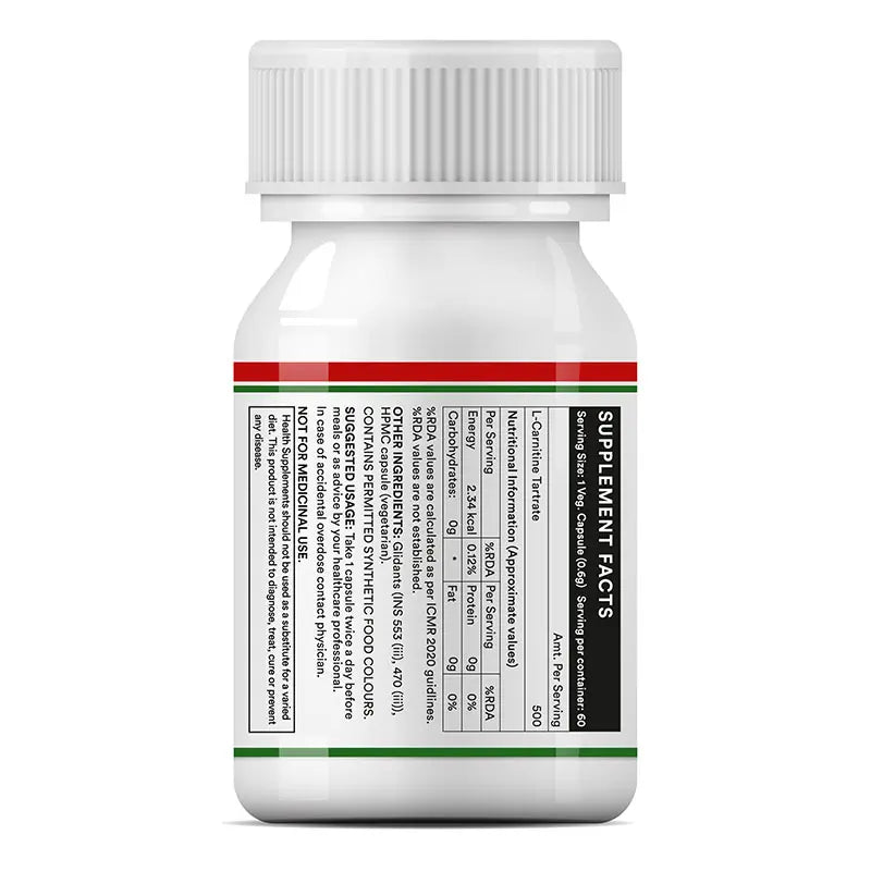 Inlife L-Carnitine L-Tartrate (500mg) Supplement | 60 Veg. Capsules ZEVIKA HEALTH Inlife L-Carnitine L-Tartrate (500mg) Supplement | 60 Veg. Capsules ZEVIKA HEALTH