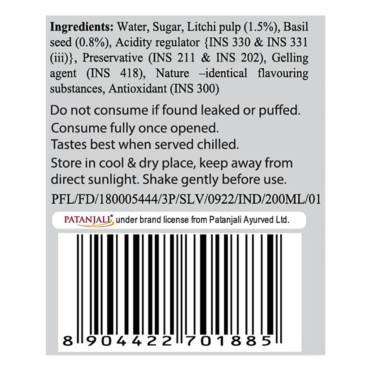 Patanjali Litchi Basil Drink 200ml