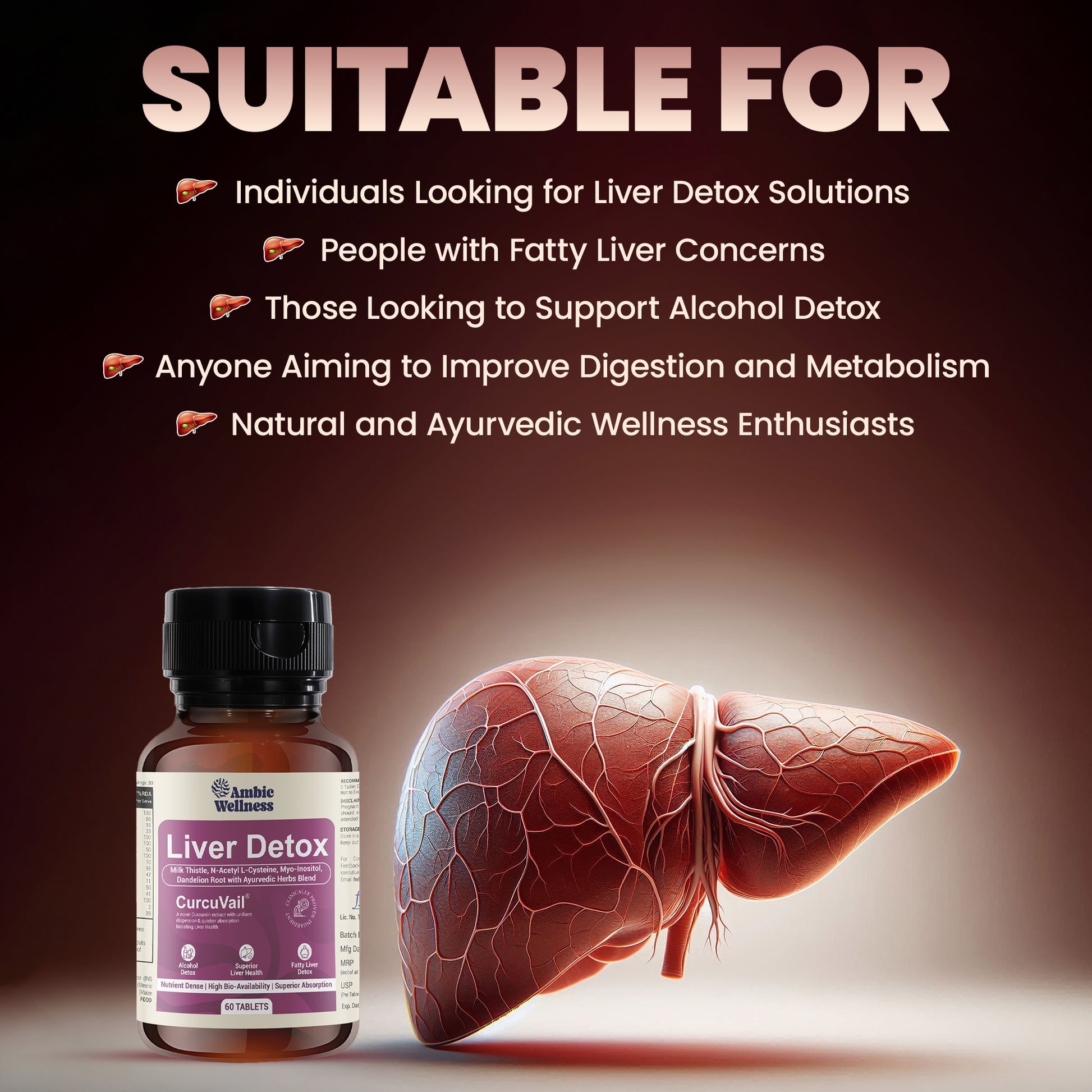 Ambic Wellness Liver Detox Supplement I Milk Thistle 60 Tablet for Fatty Liver Detox