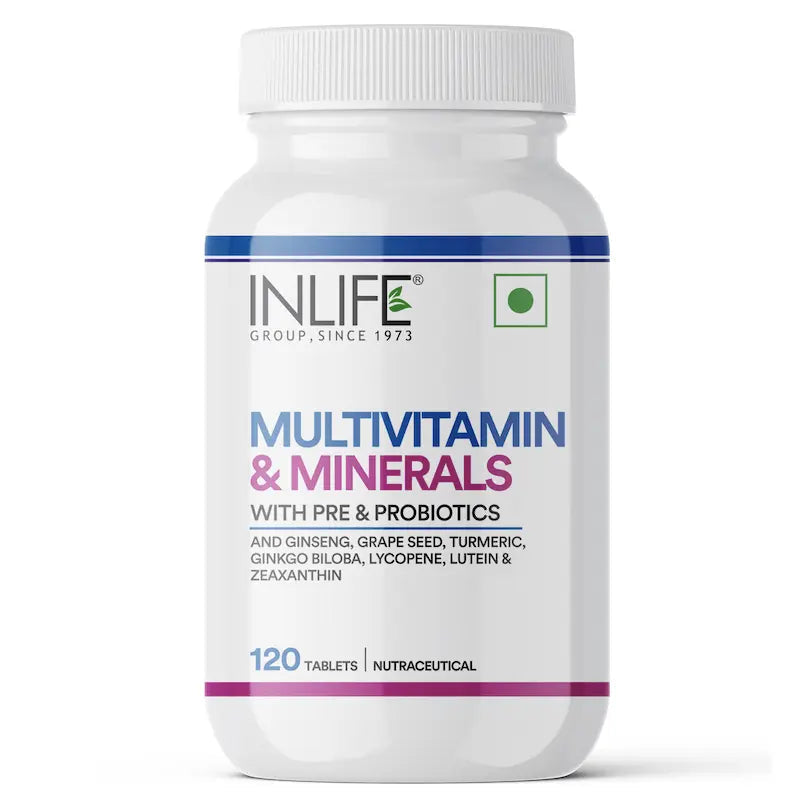 Inlife Multivitamin and Minerals Supplement with Ginseng, Grape Seed, Lutein & Probiotics | 60 Vegetarian Tablets
