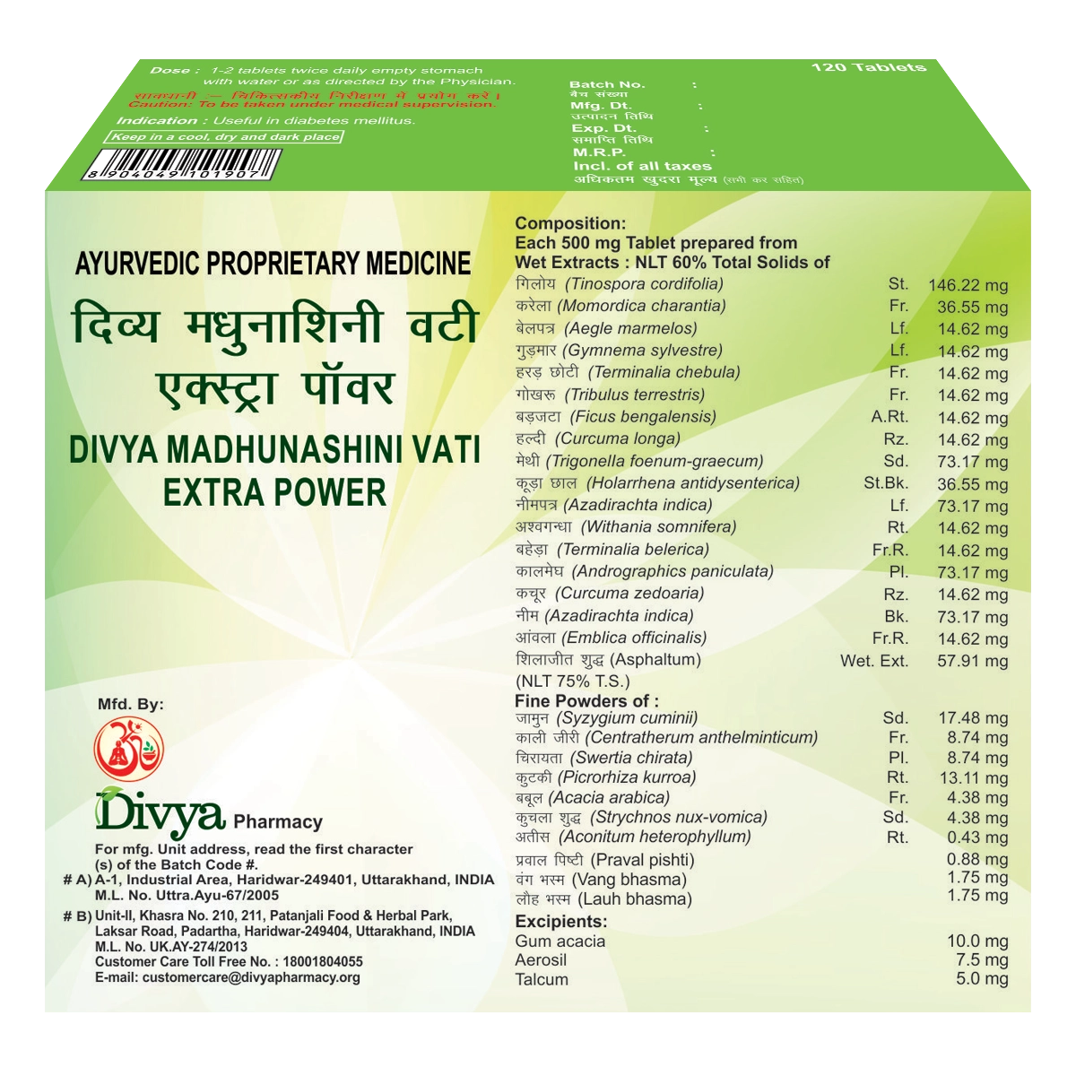 Divya Madhunashini Vati Extra Power 120 Tablets