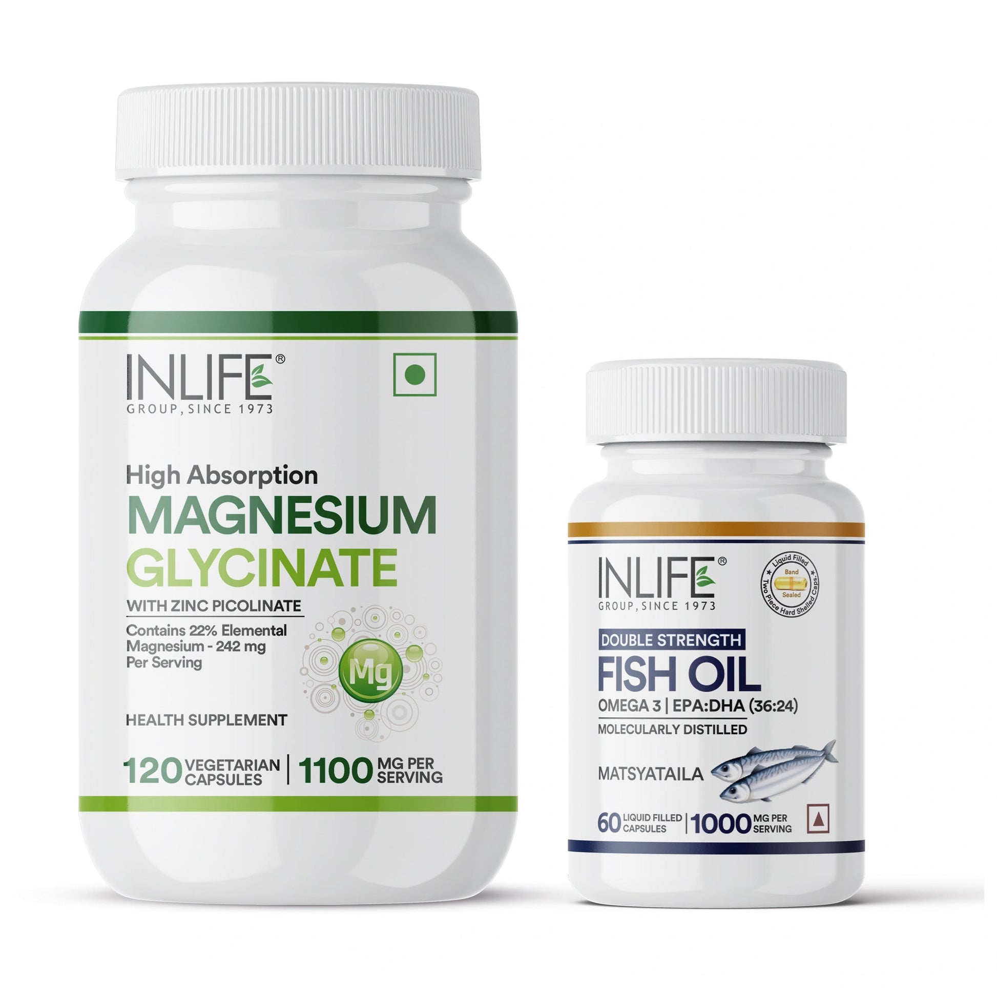 Inlife Magnesium Glycinate with Zinc + Fish oil Double Strength Combo Pack