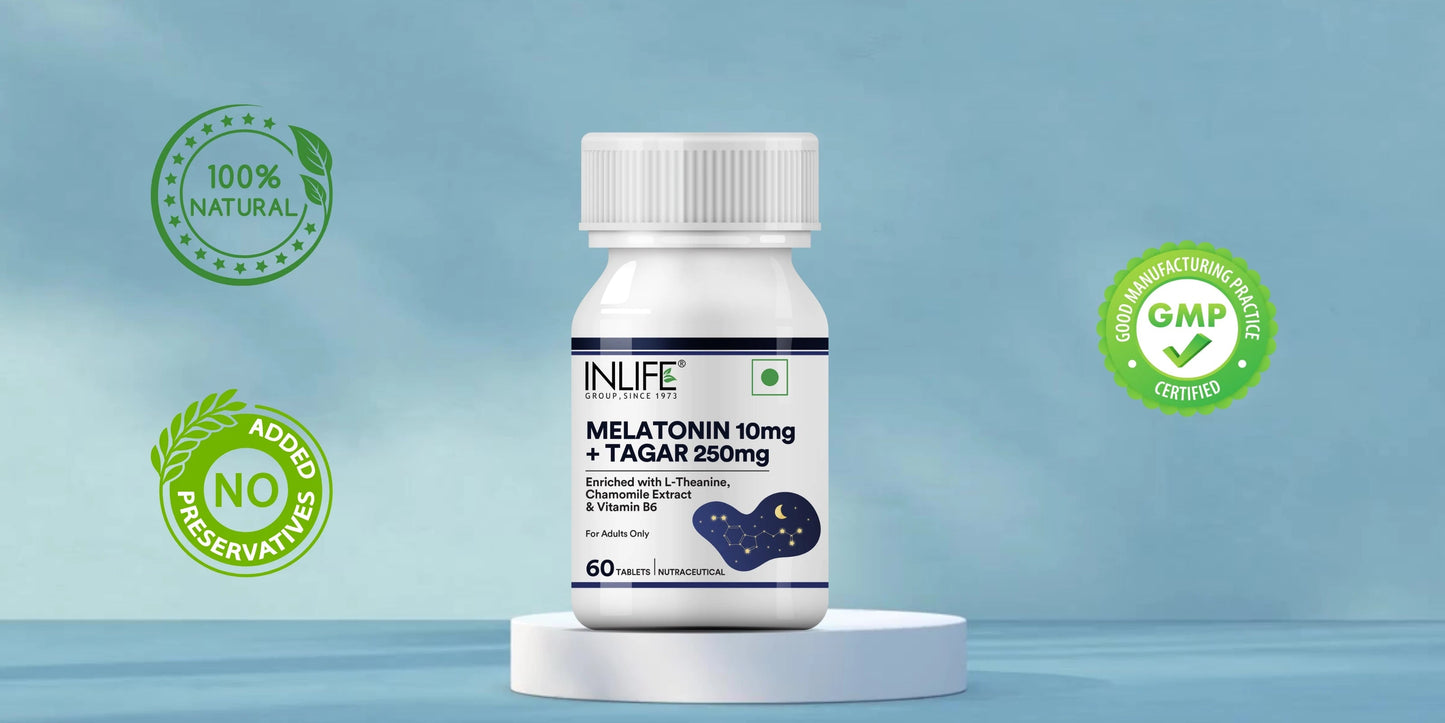 Inlife Melatonin (10mg) with Tagar (250mg)| Vegetarian Tablets - 10
