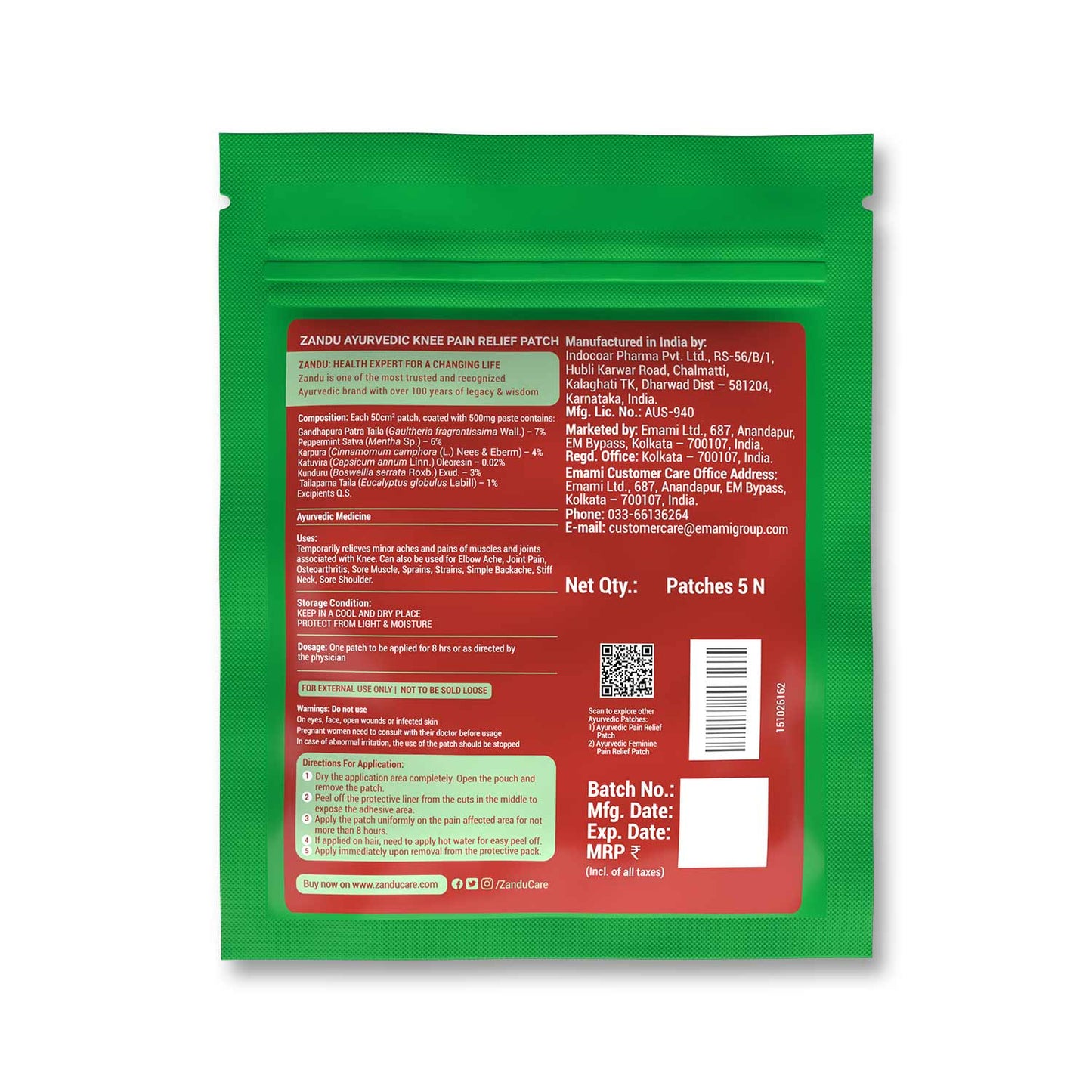 Zandu Knee Pain Relief 5 Patches