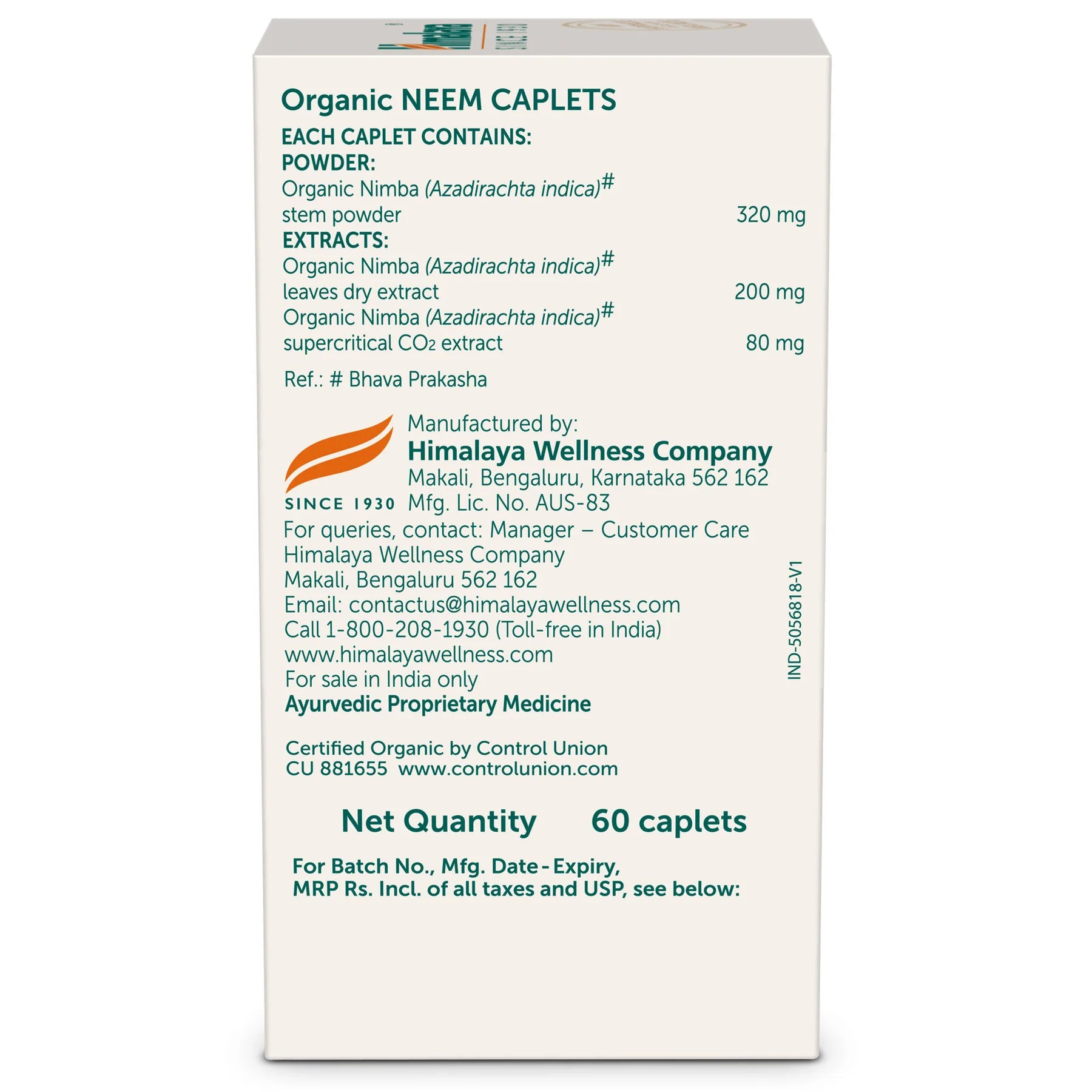 Himalaya Organic Neem 60 Caplets