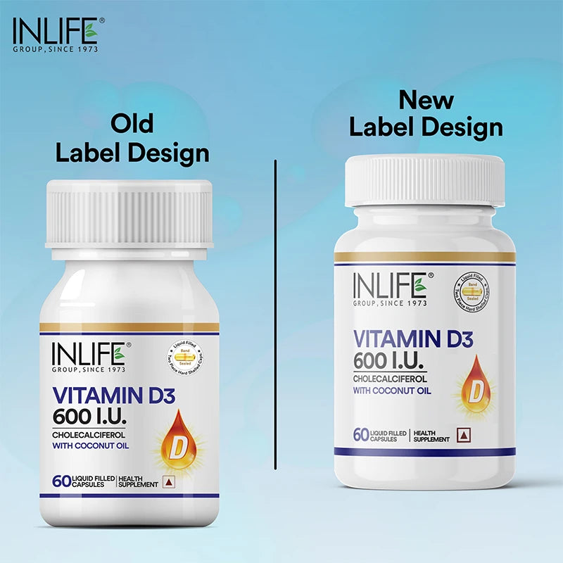 Inlife Vitamin D3 600 IU Cholecalciferol Capsules - 5
