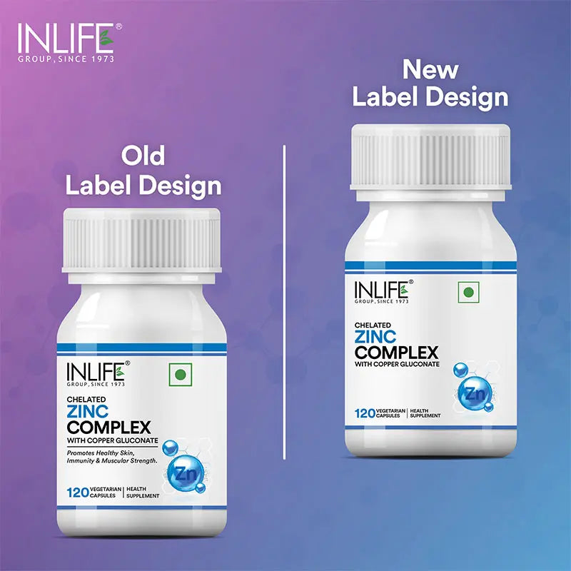 Inlife Zinc Supplements, Chelated Zinc Complex | Men & Women | 120Veg. Capsules