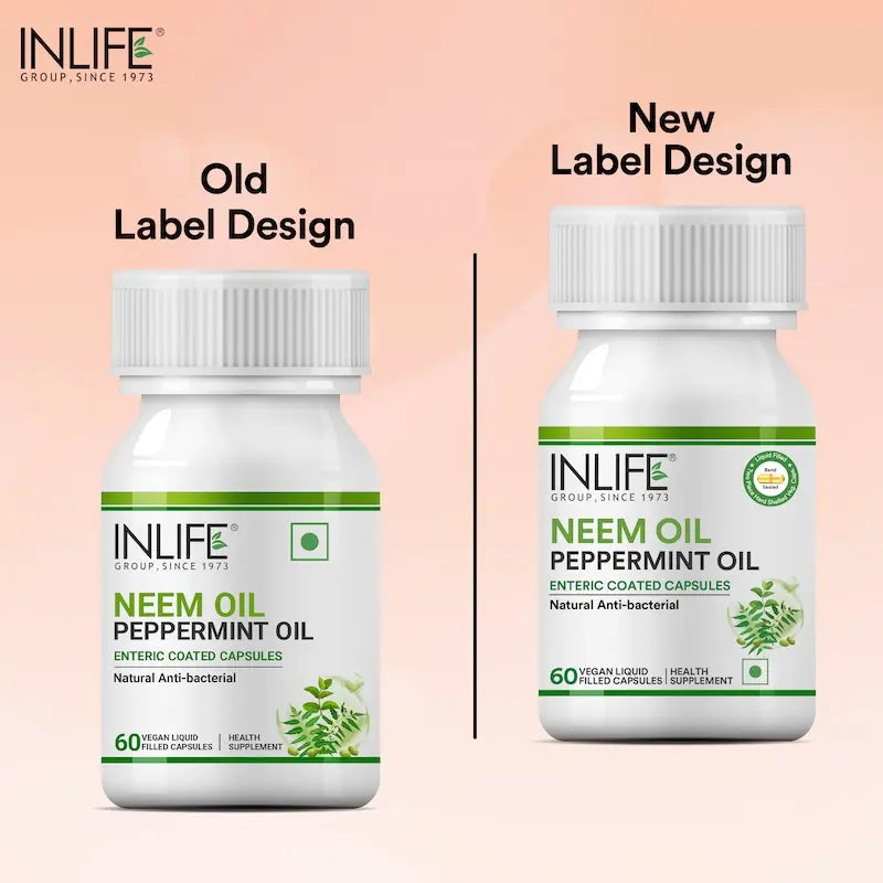 Inlife Neem & Peppermint Oil Capsules | 500mg | Enteric Coated 60 Veg. Capsules