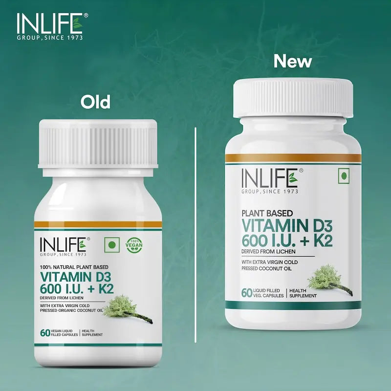 Inlife Vitamin B12 (RDA) Tablets + Vitamin D3 600 IU with K2 - MK7 Capsules | Vegeterian Combo Pack - 11