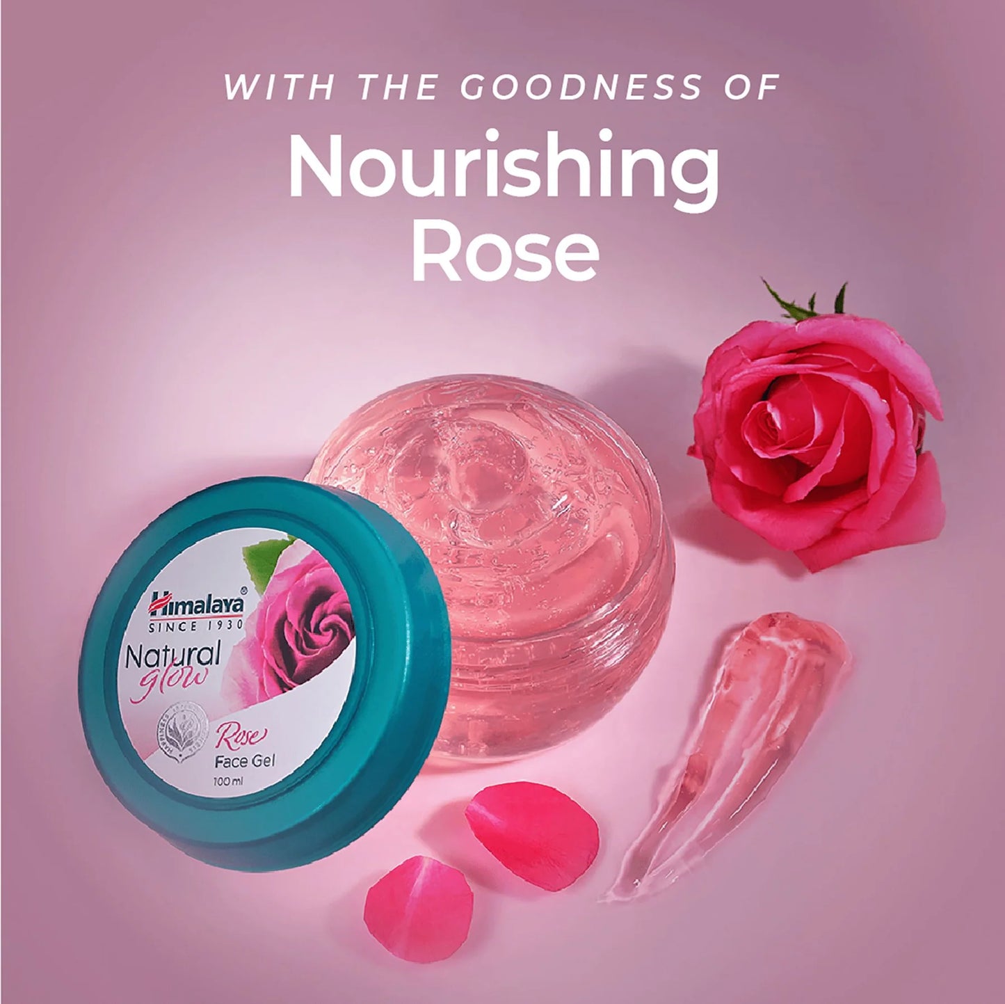 Himalaya Natural Glow Rose Face Gel with a pink rose on a pink background