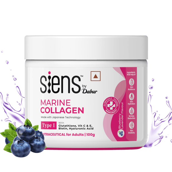 Siens By Dabur Hydrolyzed Marine Collagen | Powder with Glutathione, Hyaluronic Acid, Vitamin C Blueberry Lavender