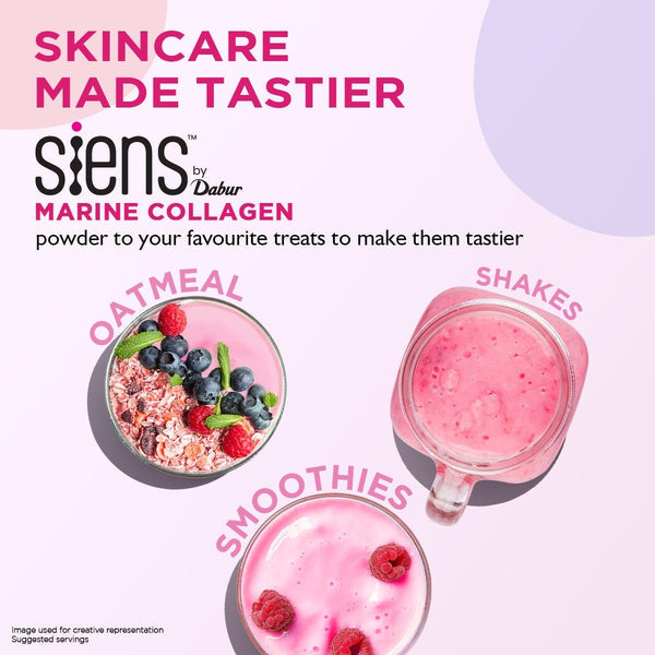 Siens By Dabur Hydrolyzed Marine Collagen | Powder with Glutathione, Hyaluronic Acid, Vitamin C Blueberry Lavender 100g
