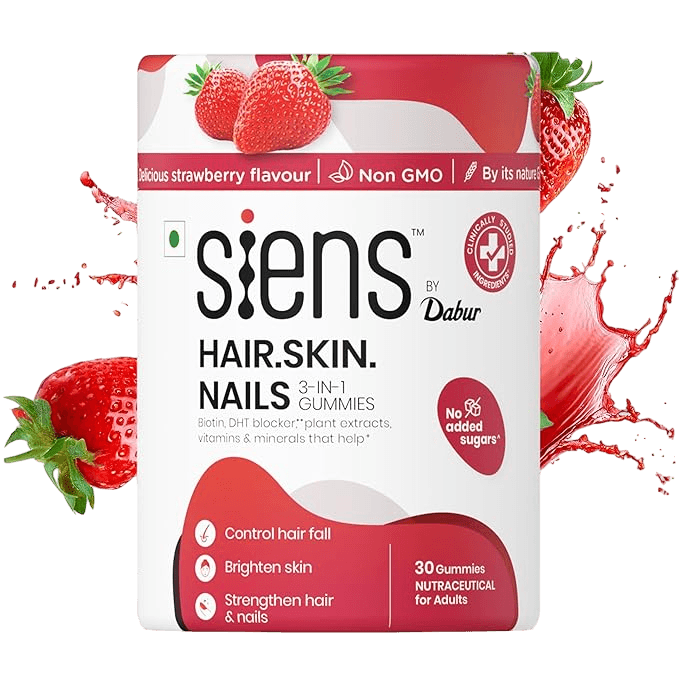 Siens By Dabur Hair, Skin & Nails (3 in 1 Gummies) | Brightens Skin, Control Hairfall, Strengthens Hair & Nails 30 Gummies