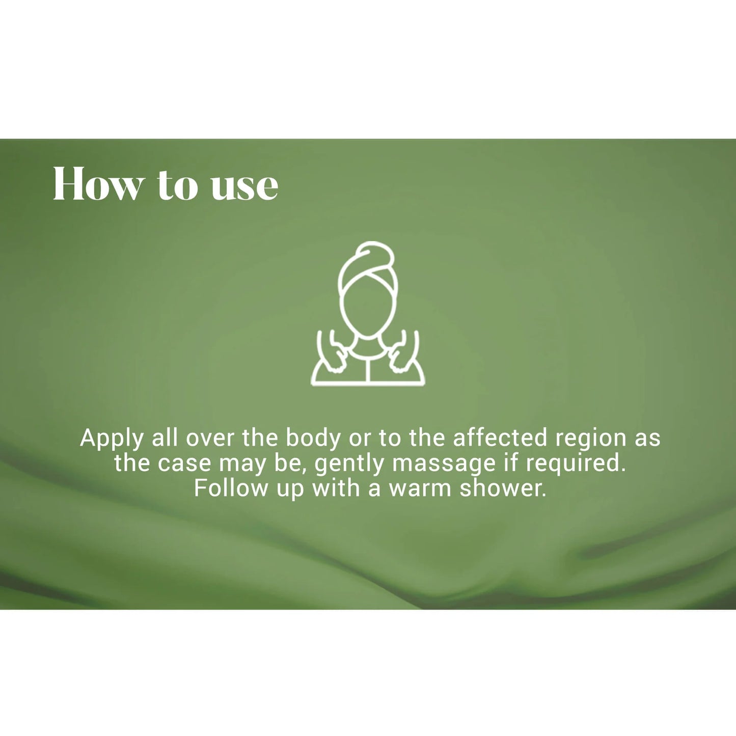 Green background with text and icon on how to use a product