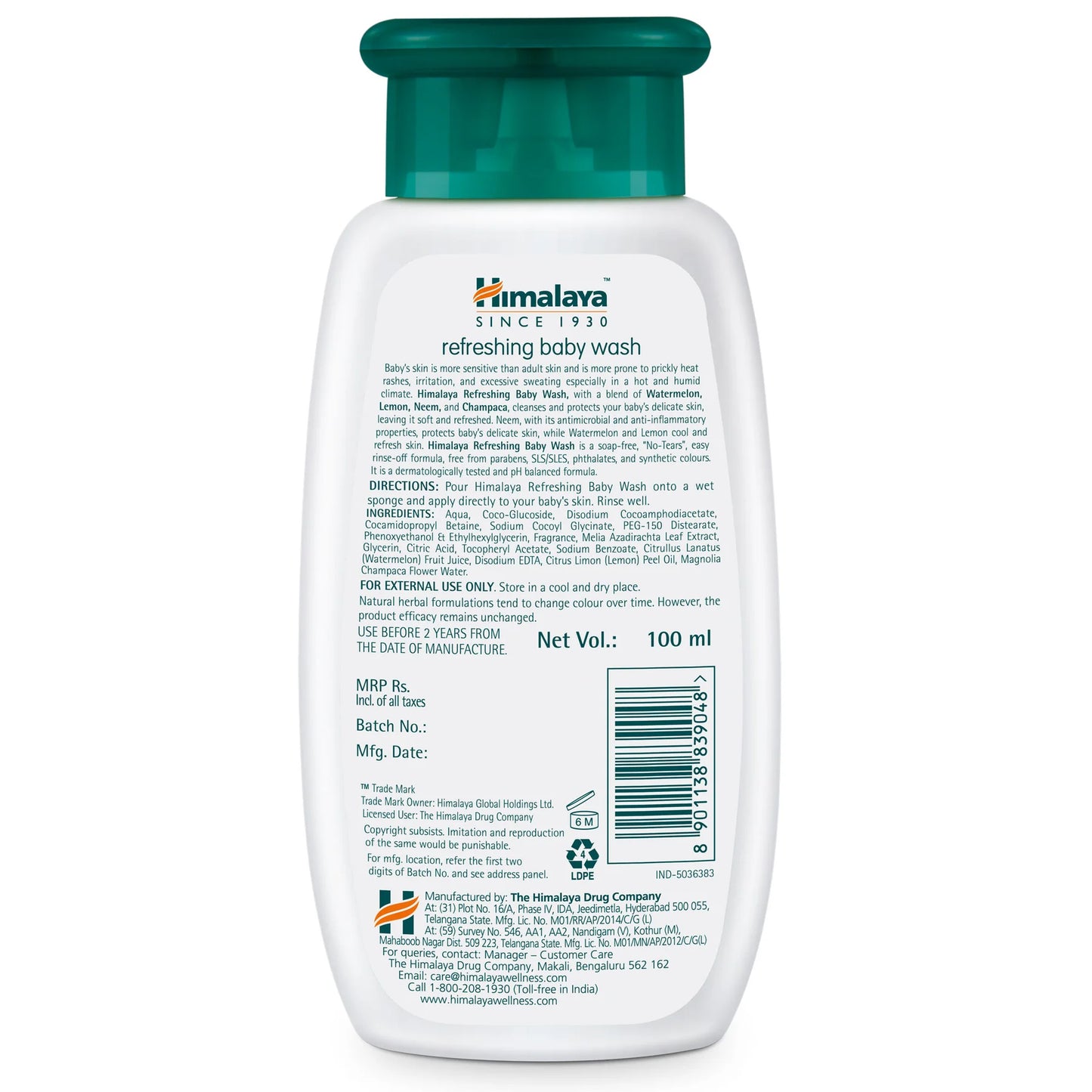 Himalaya Refreshing Baby Wash bottle with label on a white background
