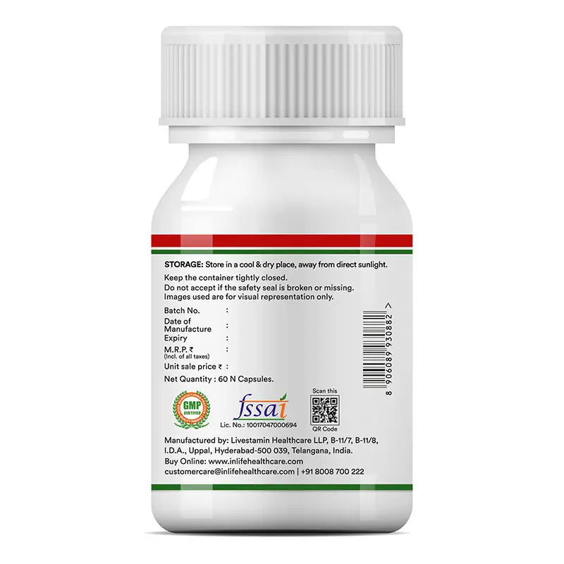 Inlife L-Carnitine L-Tartrate (500mg) Supplement | 60 Veg. Capsules