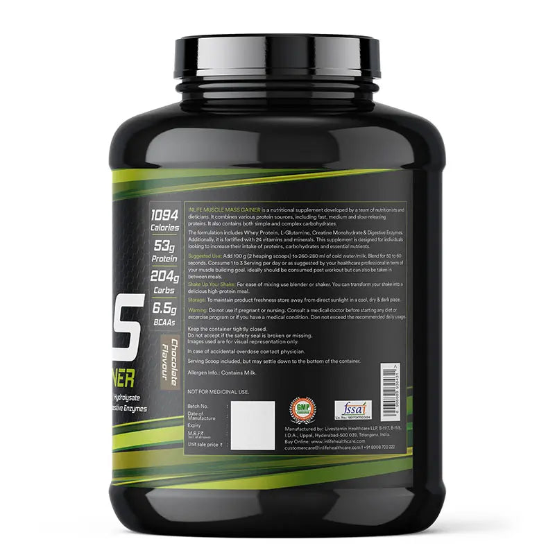 Inlife Muscle Mass Gainer Protein Powder Supplement - 7